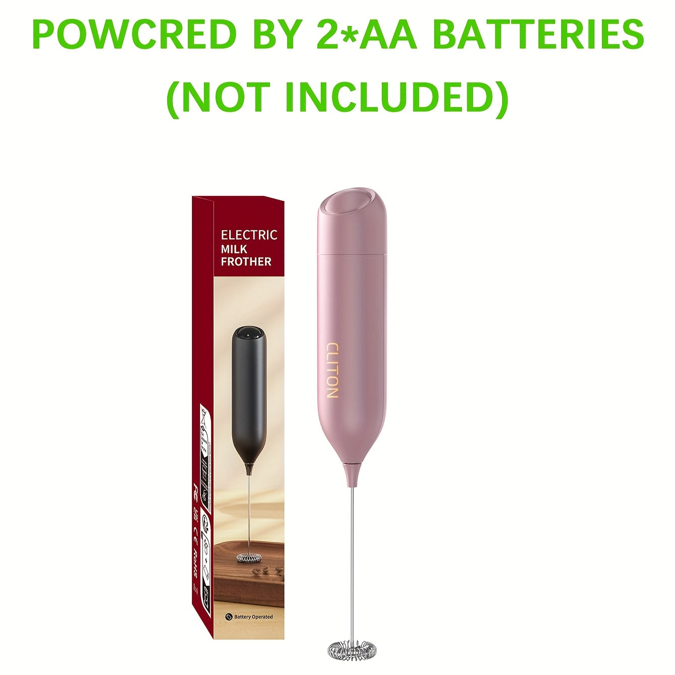 Electric Milk Frother Handheld Stainless Steel Stand Battery Powered For Coffee Latte