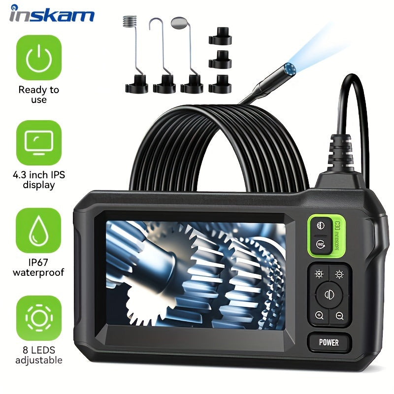 4.3 Inch IPS LCD Industrial Endoscope with 8mm Dual Lens Camera for Auto Repair Plumbing and House Inspection
