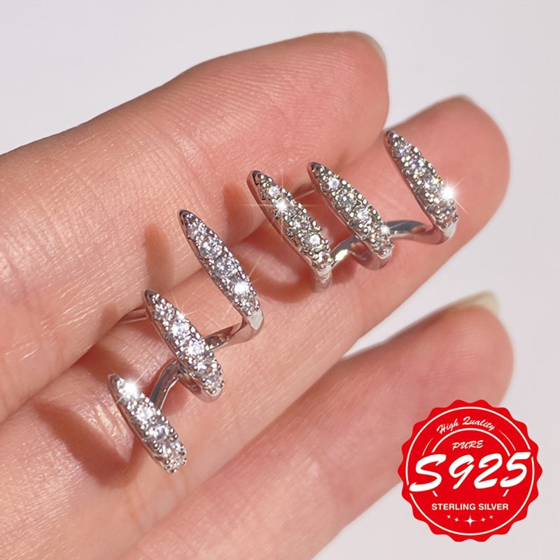 Women's S925 Sterling Silver Three-Prong Curved Earrings Hypoallergenic Jewelry