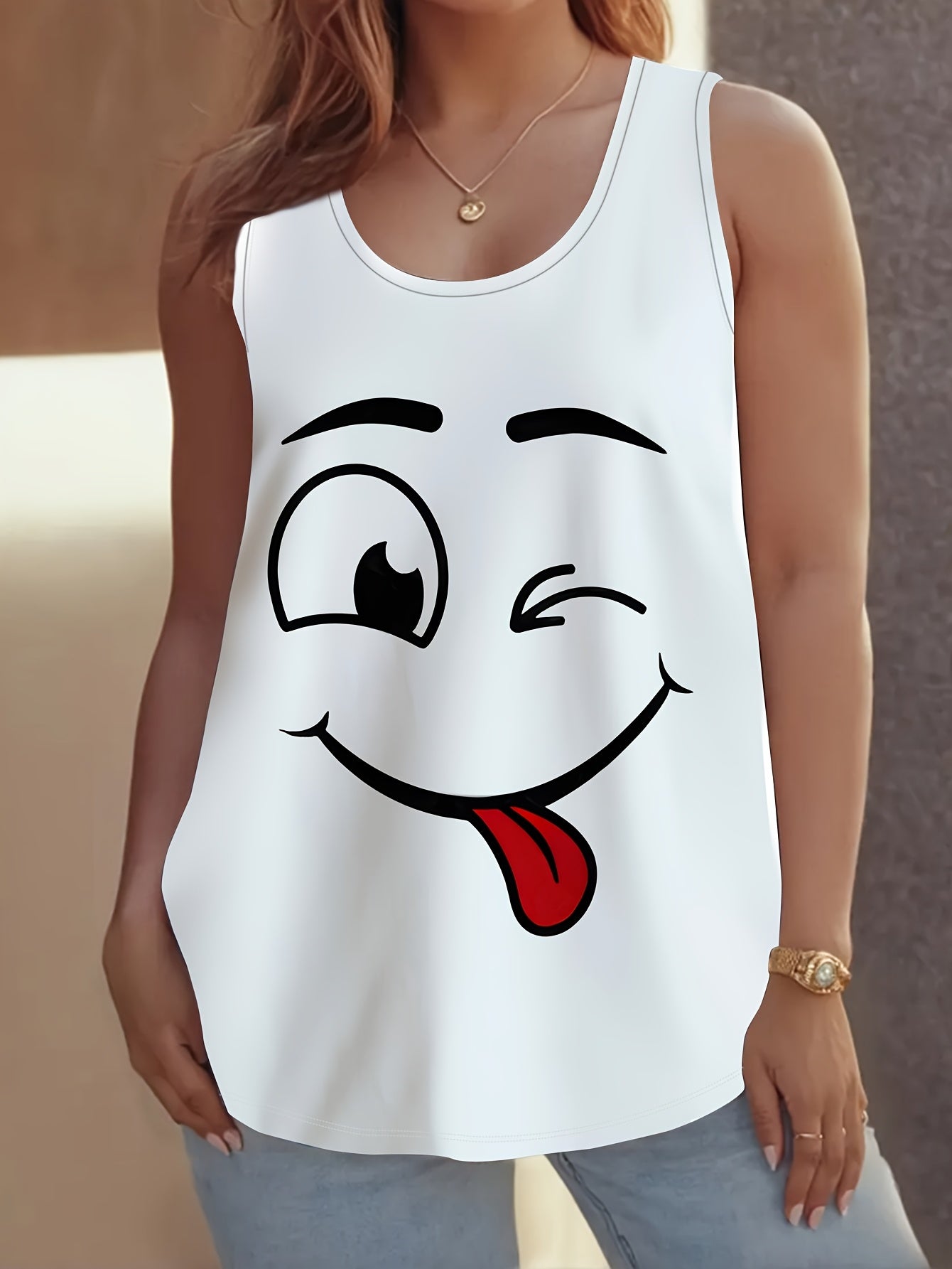 Plus Size Women's Casual Cotton Tank Top Sleeveless Summer White