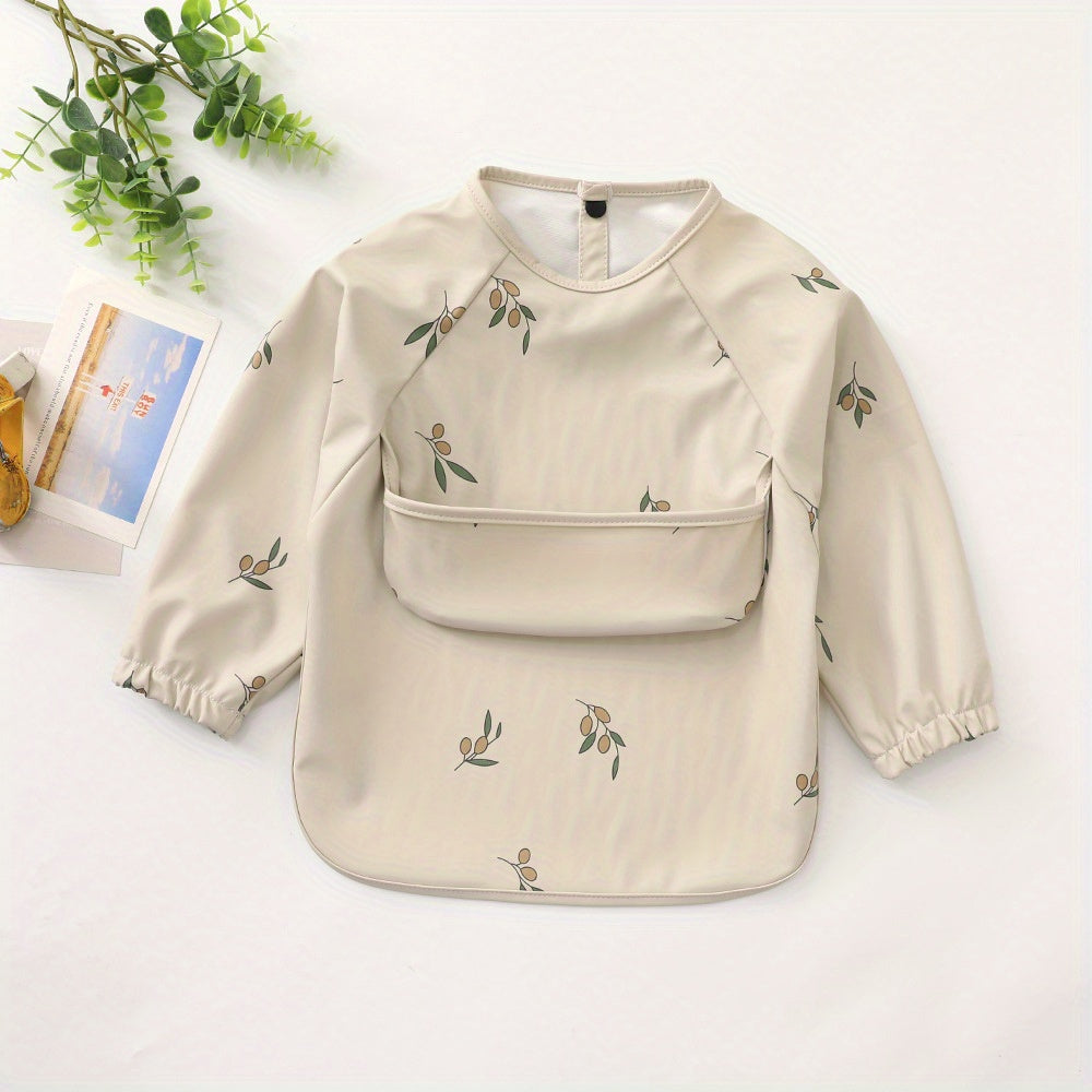 Unisex Baby Long Sleeve Bib Waterproof Debris Collection Pocket Toddler Feeding Apron