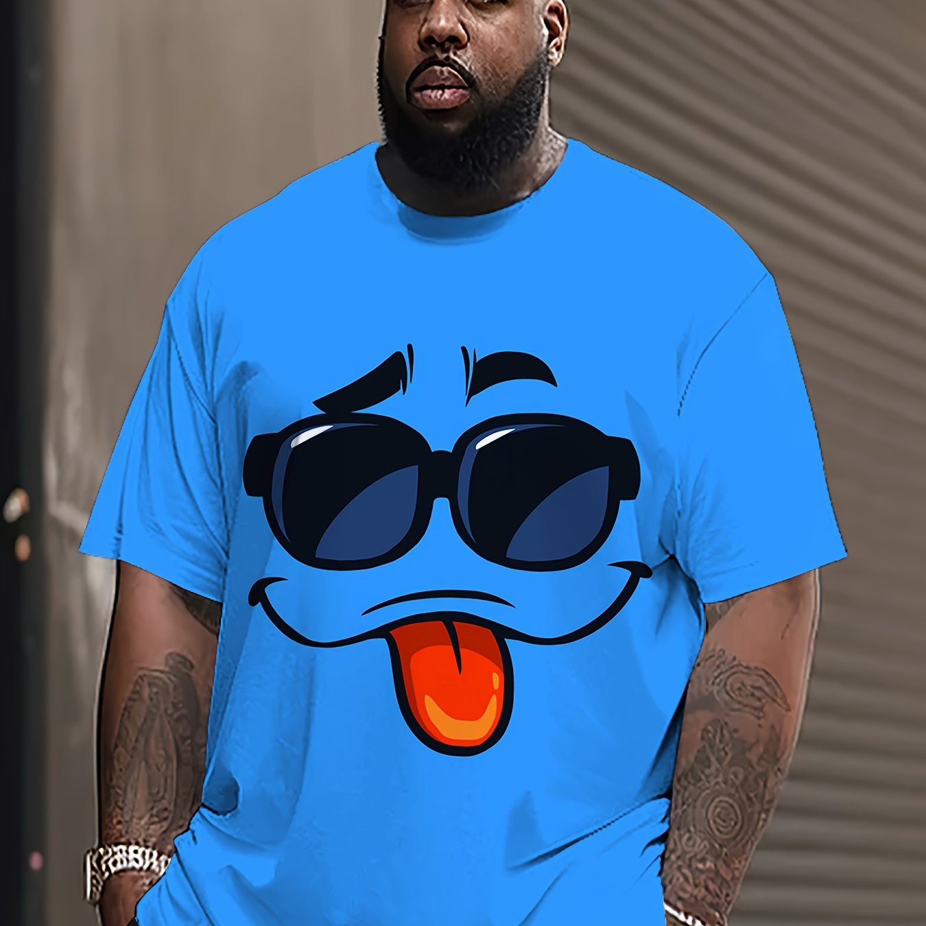 Men's Plus Size 3D Smile Face Print T-Shirt Casual Crew Neck Short Sleeve Polyester Blend