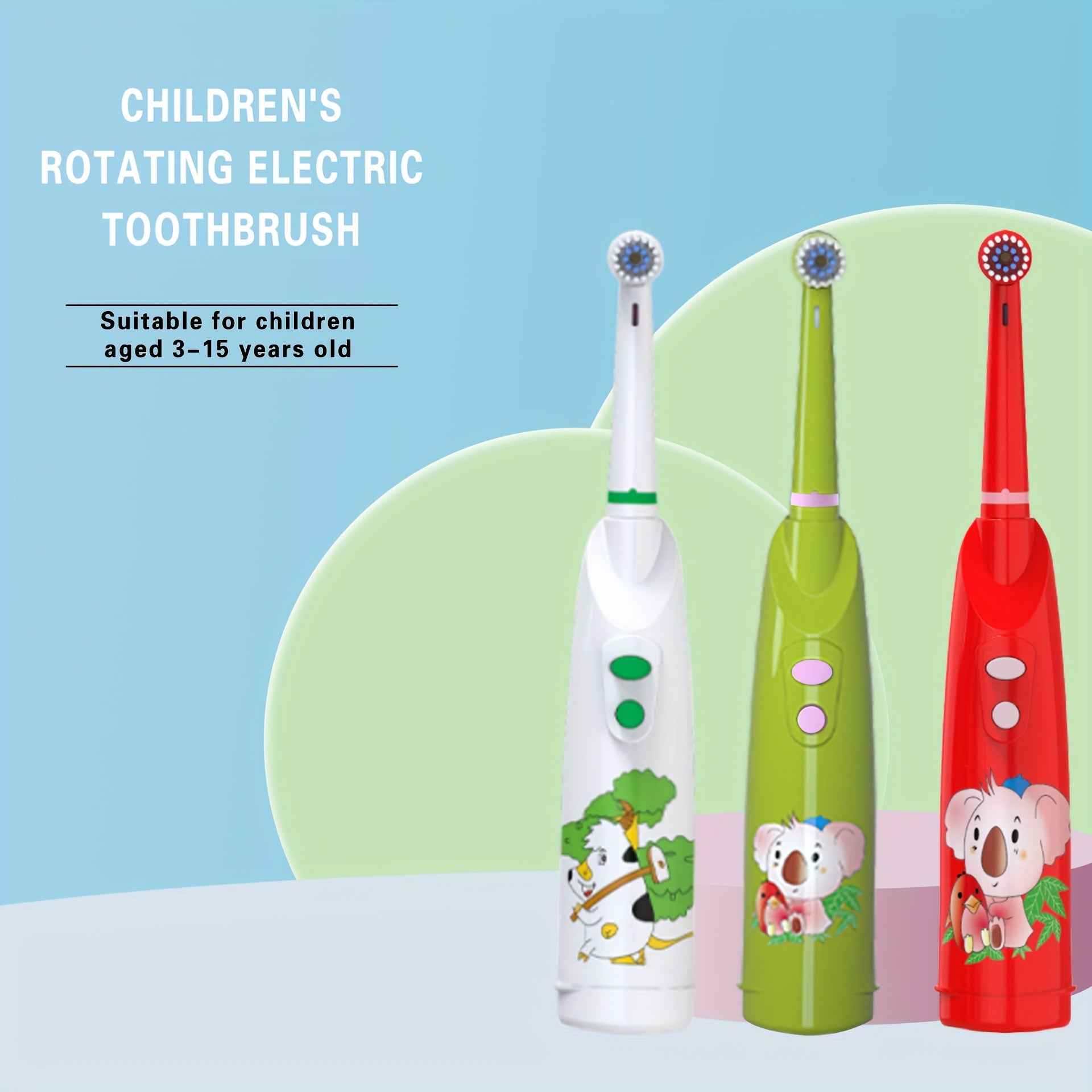 Kids Electric Toothbrush 3 Colors Smart Rotating Brush Heads Safe Round Head