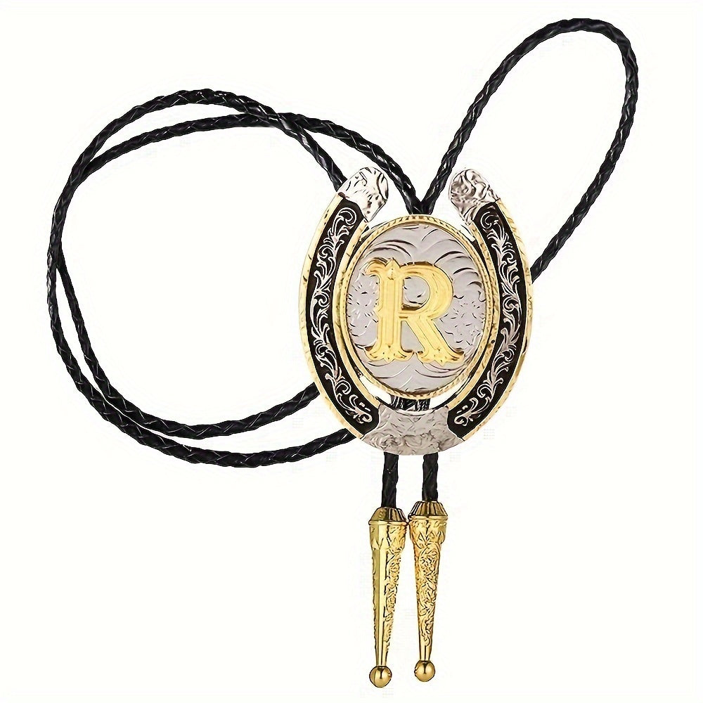 Men's Gold Round Tie with Letters A to Z Western Fashion Street Necklace Accessory