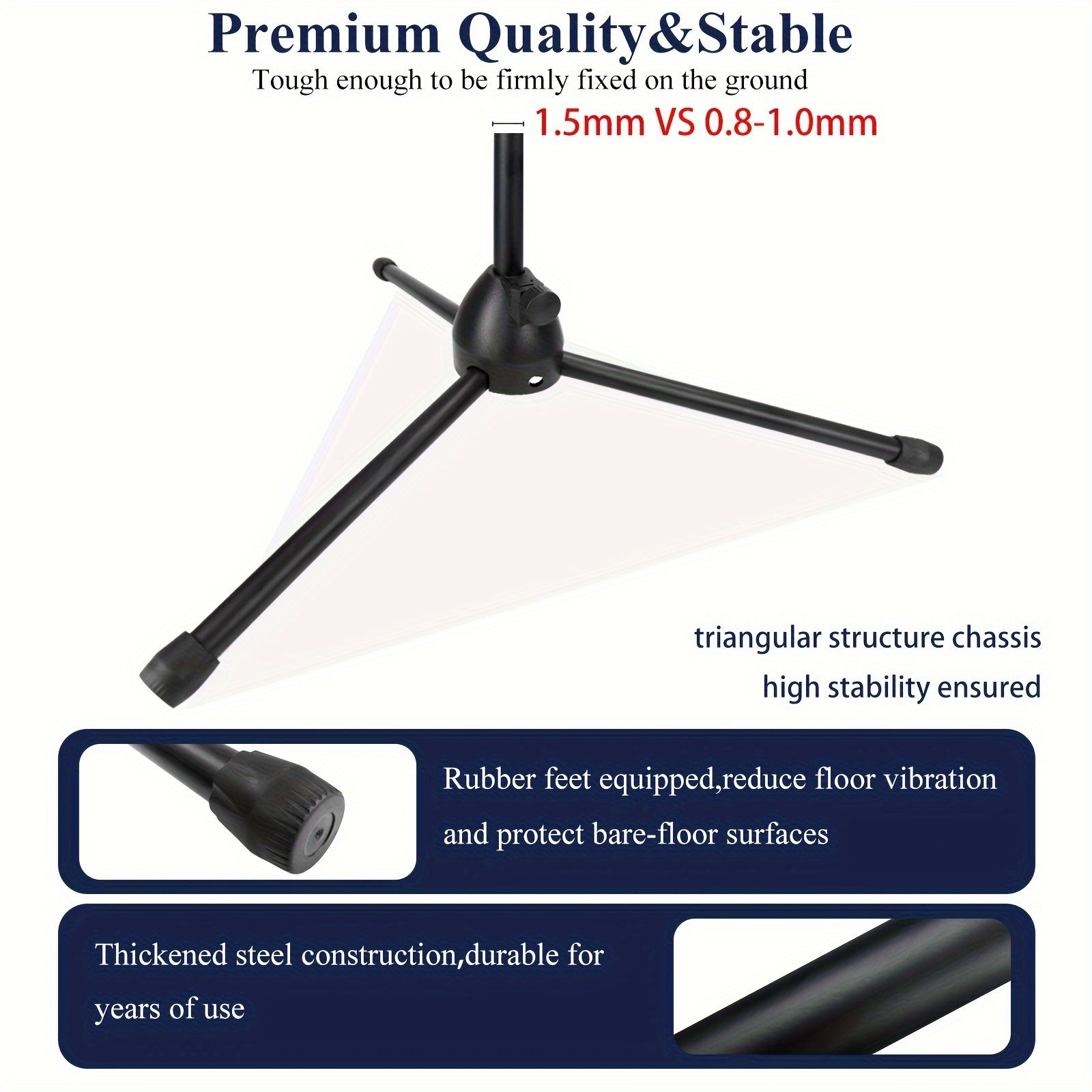 Adjustable Microphone Stand Floor Tripod Black Alloy for Live Performances