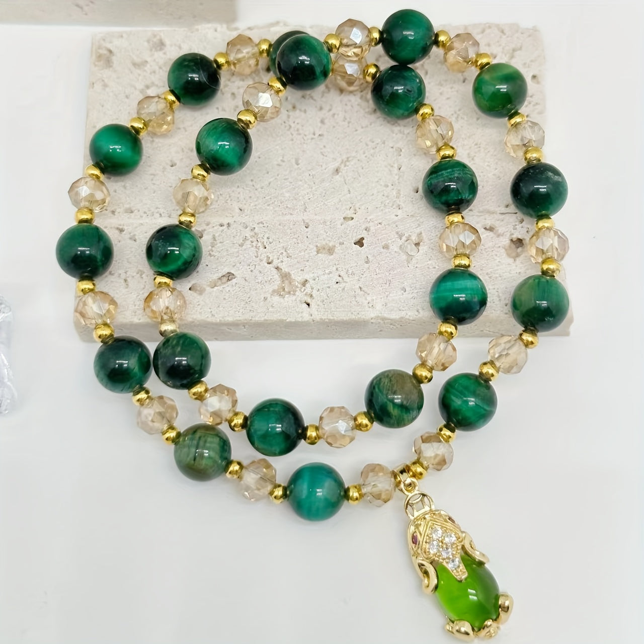 Tiger Eye Stone Pixiu Charm Bracelet Natural Beads for Women and Men Single or Double Chain