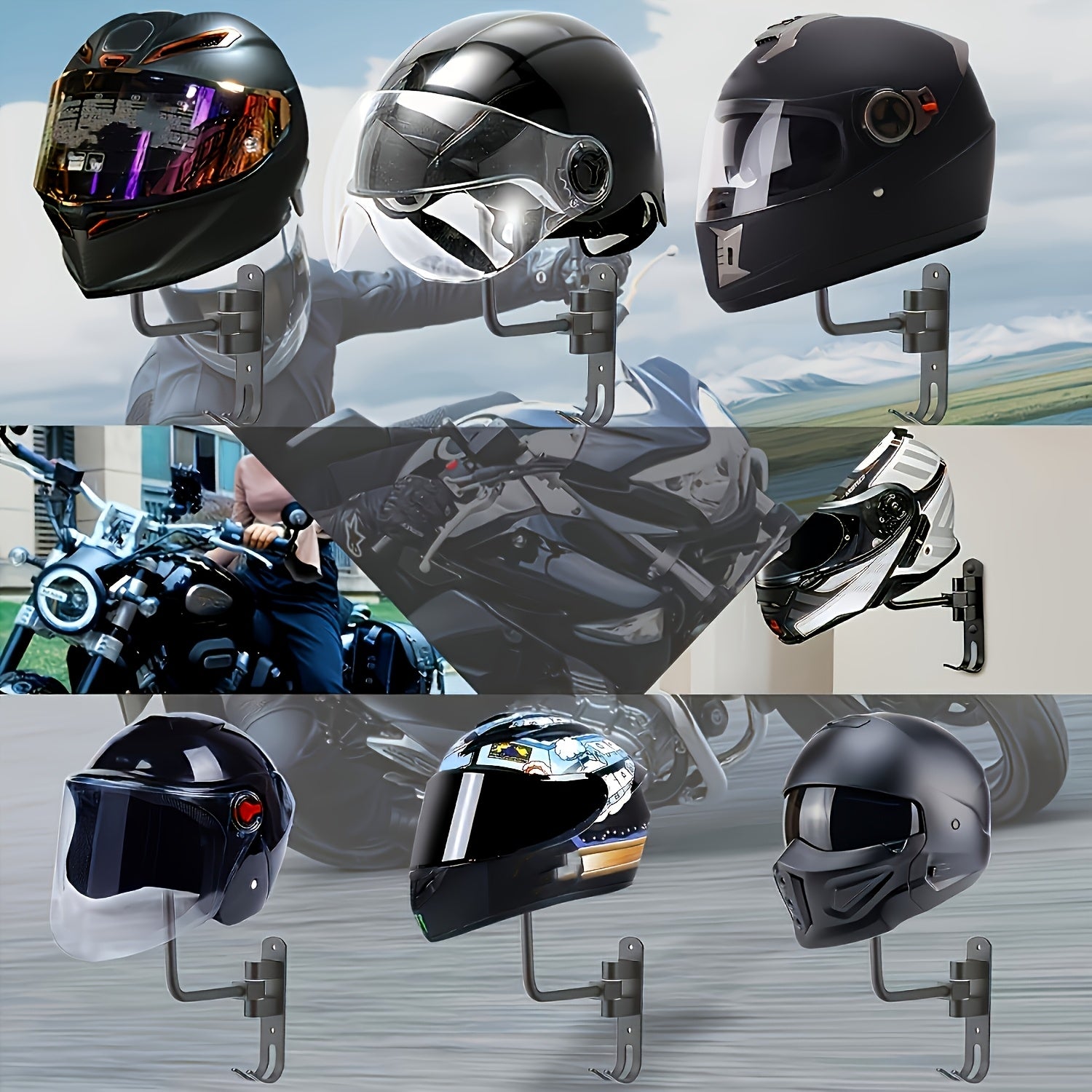 Motorcycle Helmet Rack Wall Mount Aluminum Alloy Heavy Duty Bike Helmet Holder