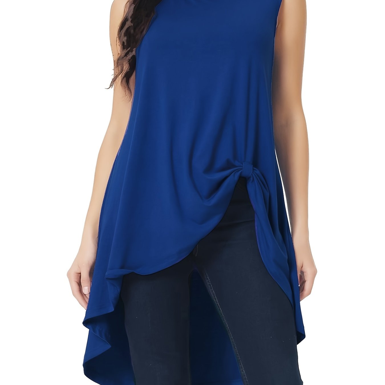 Top asimétrico sin mangas de cuello alto para mujer negro poliéster casual formal