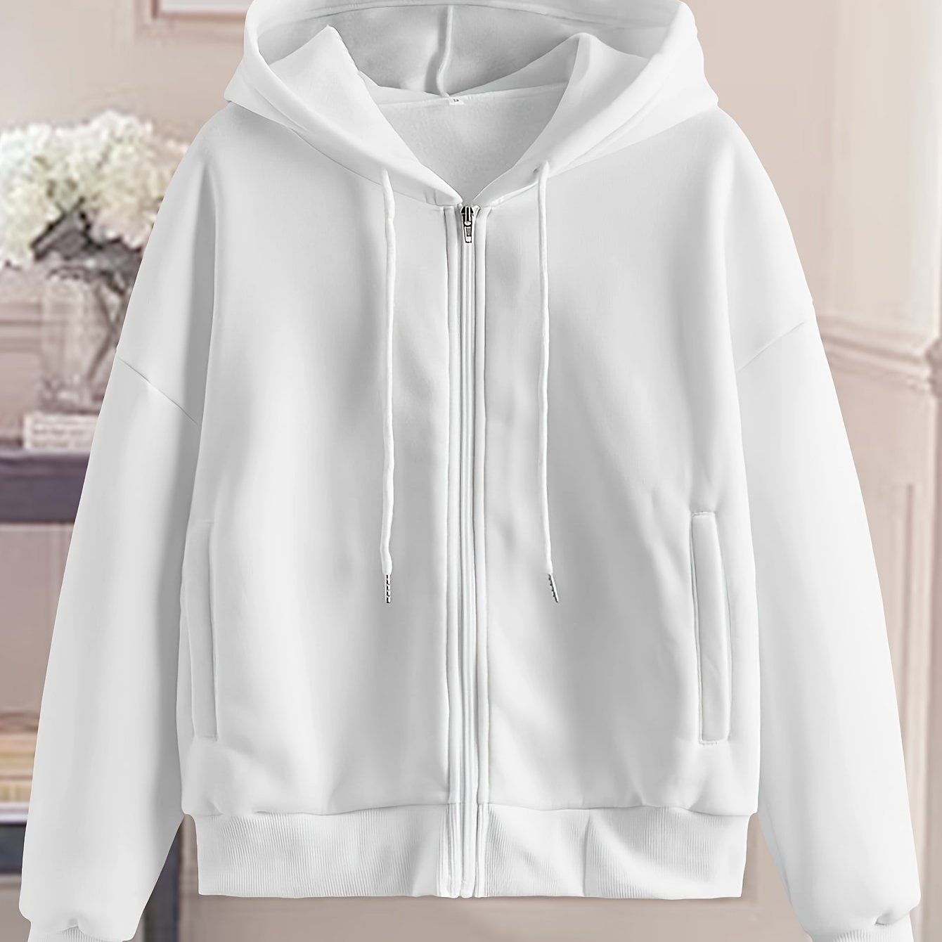 Women's White Geometric Pattern Hoodie Polyester Hooded Sweatshirt for Spring Summer Fall