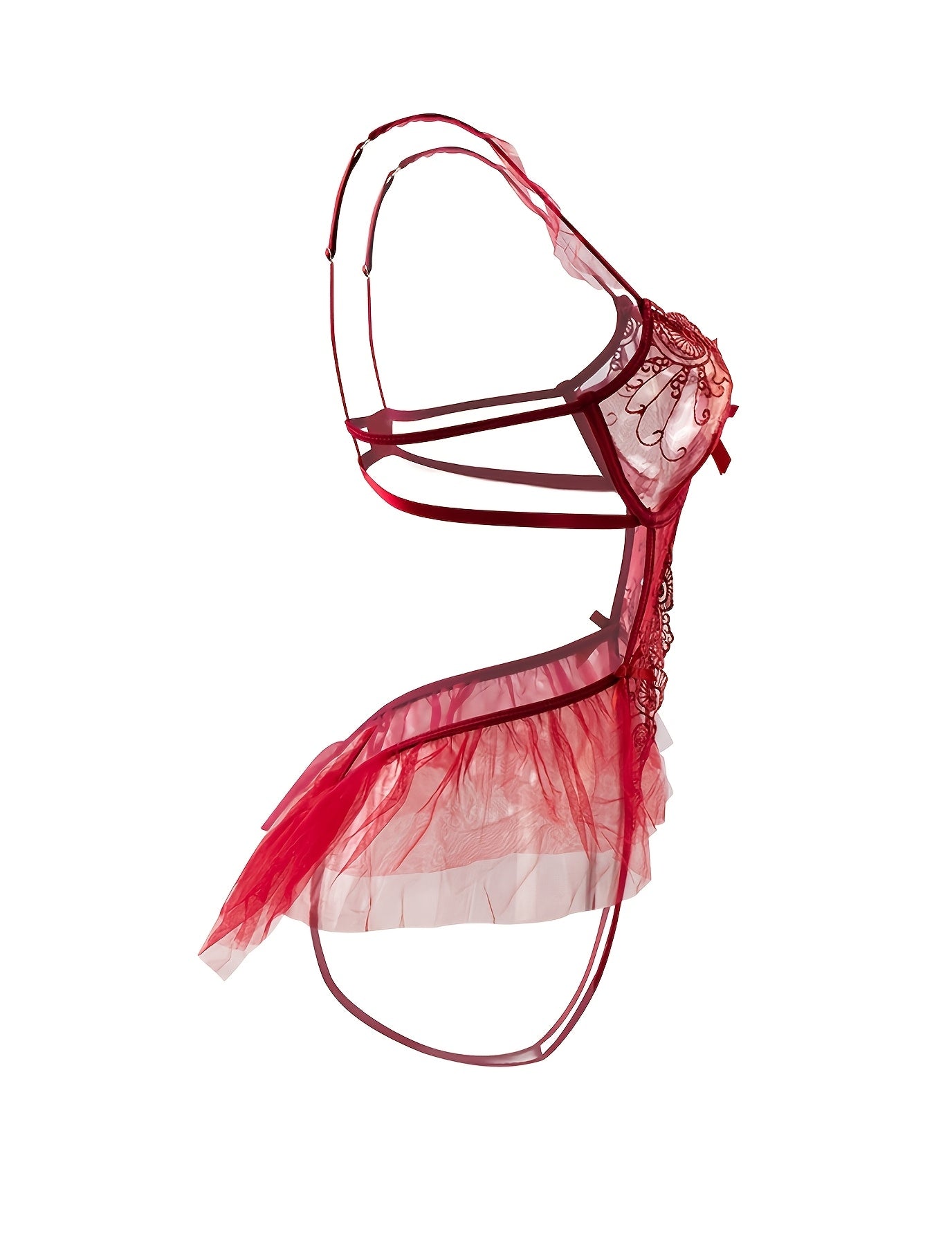 Women's Lingerie Body Suit with Embroidery Bow Hollow Design and Steel Ring Set