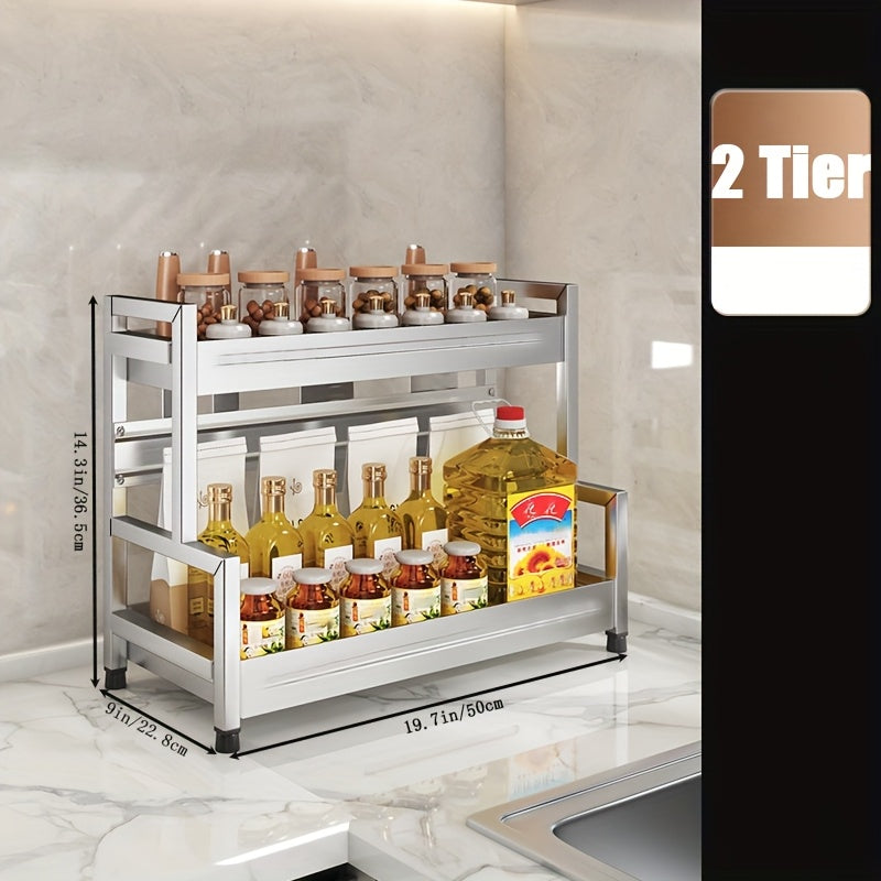 Organizador de estante de especias de acero inoxidable de múltiples niveles para almacenamiento en cocina y baño
