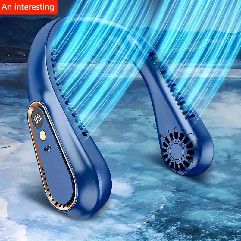 Bladeless Hanging Neck Fan USB Rechargeable 5 Speeds Digital Display Portable Outdoor Sports