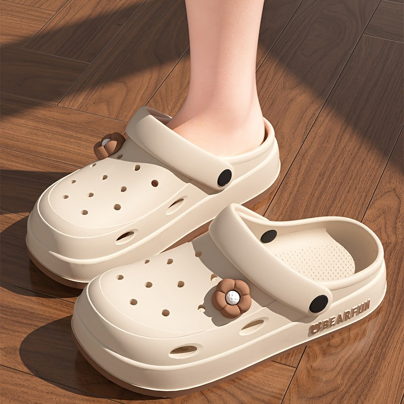Women's Thick-Soled EVA Clogs with Cartoon Print for Summer Beach Outdoor