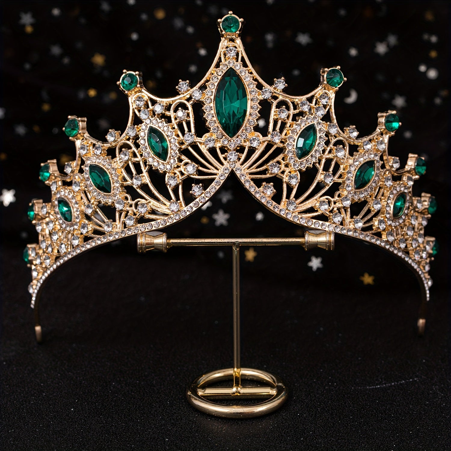 Golden Baroque Queen Crown and Tiara Set for Women Girls Crystal Rhinestones Mermaid Design