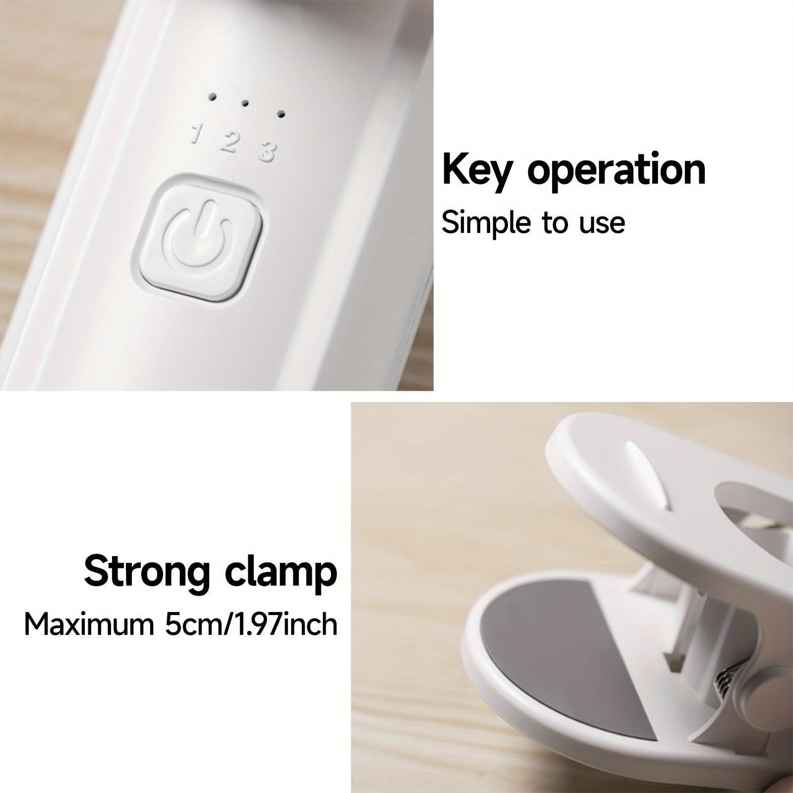 Portativ Clip-On Ventilyator, Mobil Telefon Uskunasi bilan, Qayta Zaryadlanadigan 2000mAh Batareya, 3 Shamol Tezligi, 180° Aylanish, Stol yoki Devorga Osish uchun Qisqa Egiluvchan Dizayn, Mustahkam Plastik Materiallar