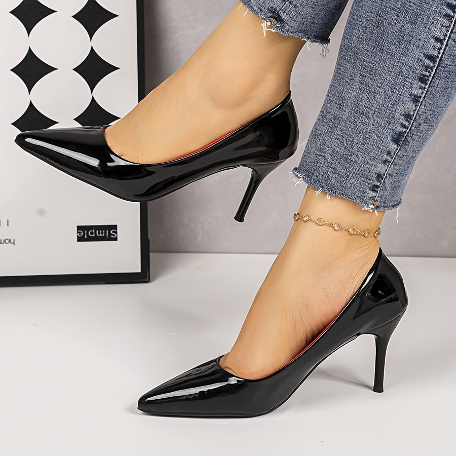 Women Black Pointed Toe High Heels Shoes for Parties Weddings Work