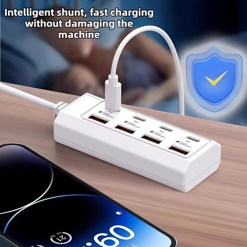 Multi Hole Power Strip with 4 USB and 4 PD Ports for Charging Devices