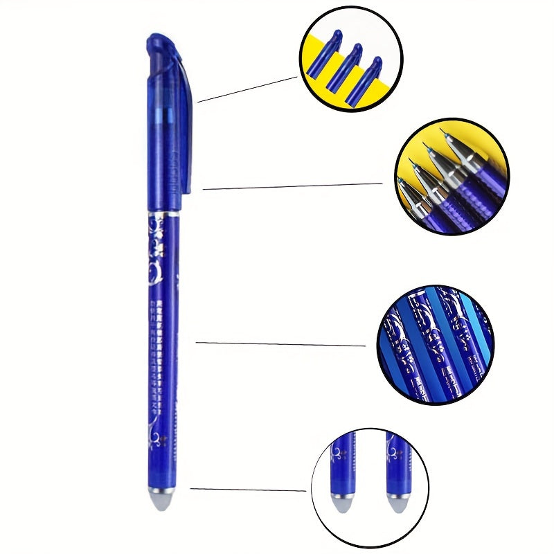 Set of 36 Blue 0.5mm Erasable Gel Pens with Replaceable Cores for Office and Students