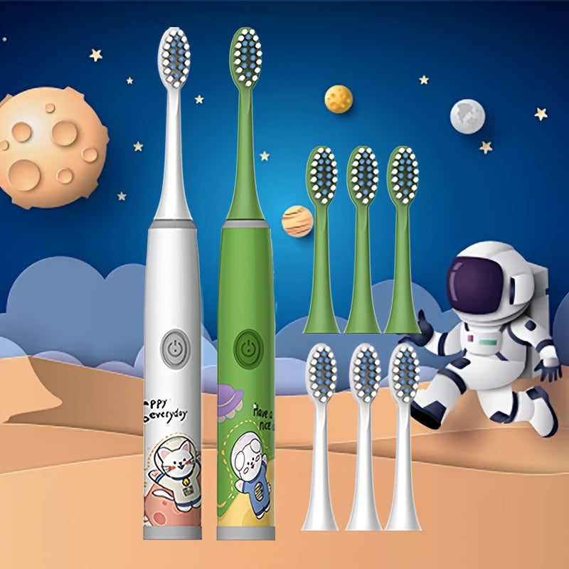 Bolalar uchun elektr tish cho'tkasi 2 dona yumshoq cho'tka, multfilm kosmik mavzu, sovg'a