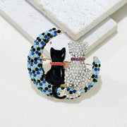 Women’s Rhinestone Cat and Moon Brooch Alloy Jewelry Elegant Accessory
