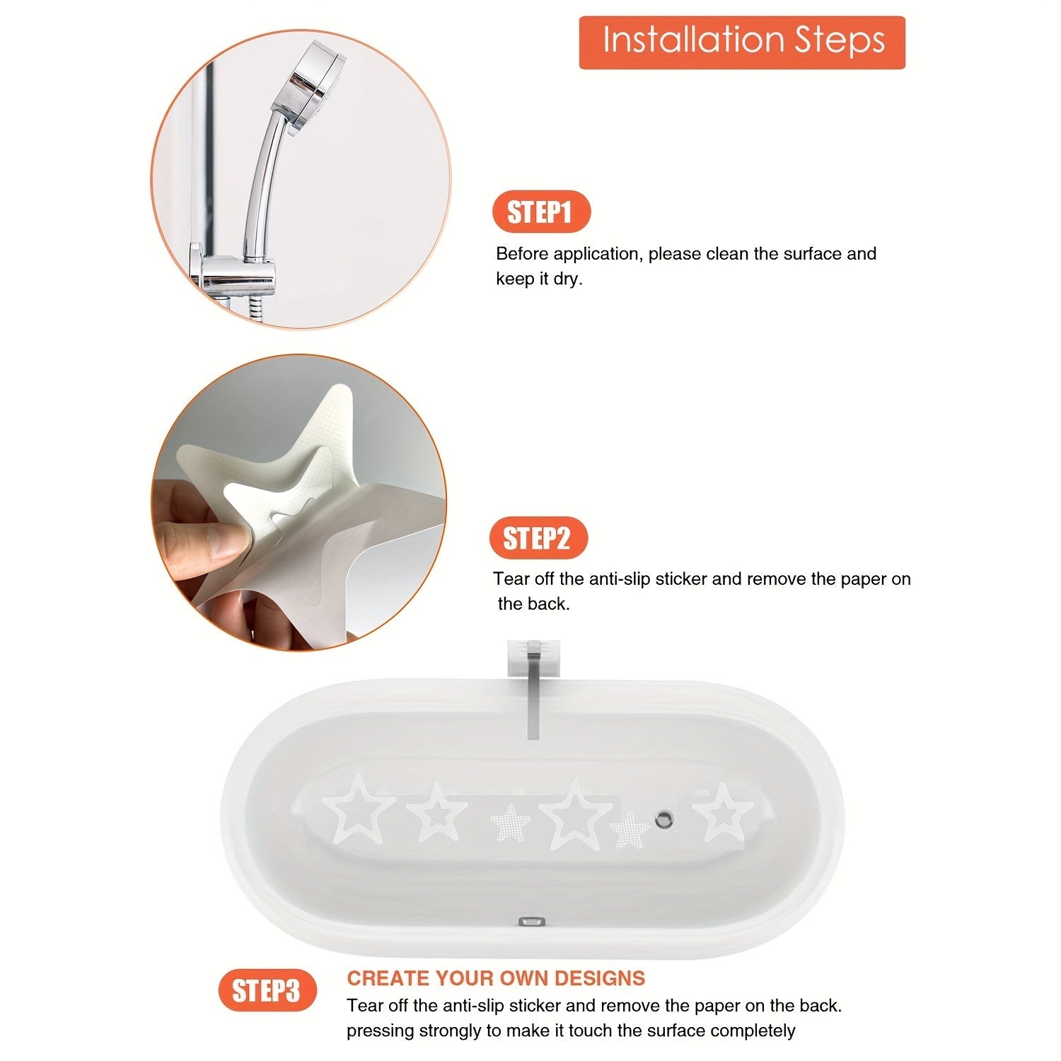 Set of 10 Star Non-slip Bathroom Shower Bathtub Safety Stickers Waterproof