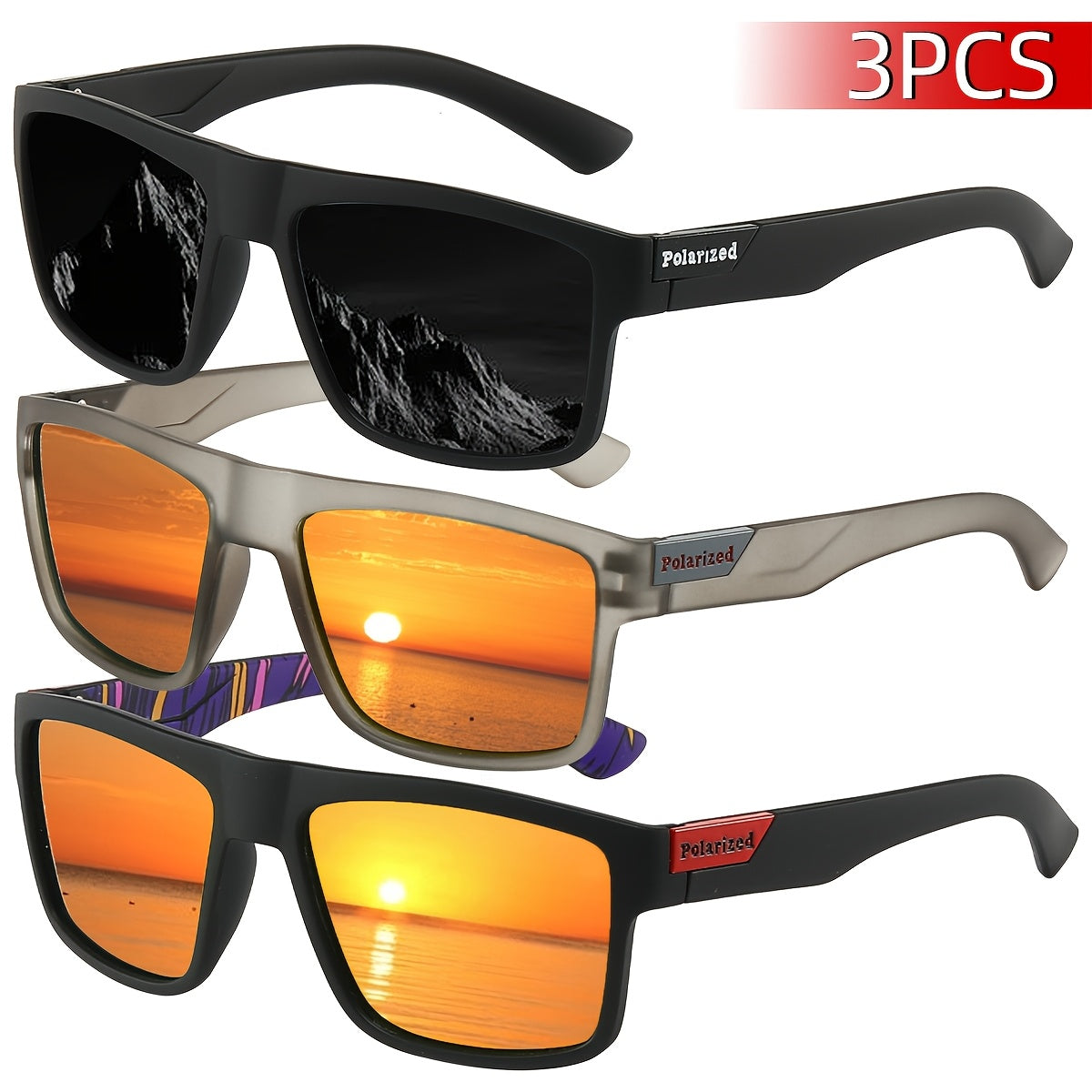 Мужские поляризационные спортивные очки 3 шт. для езды на велосипеде, вождения, рыбалки, отдыха на природе