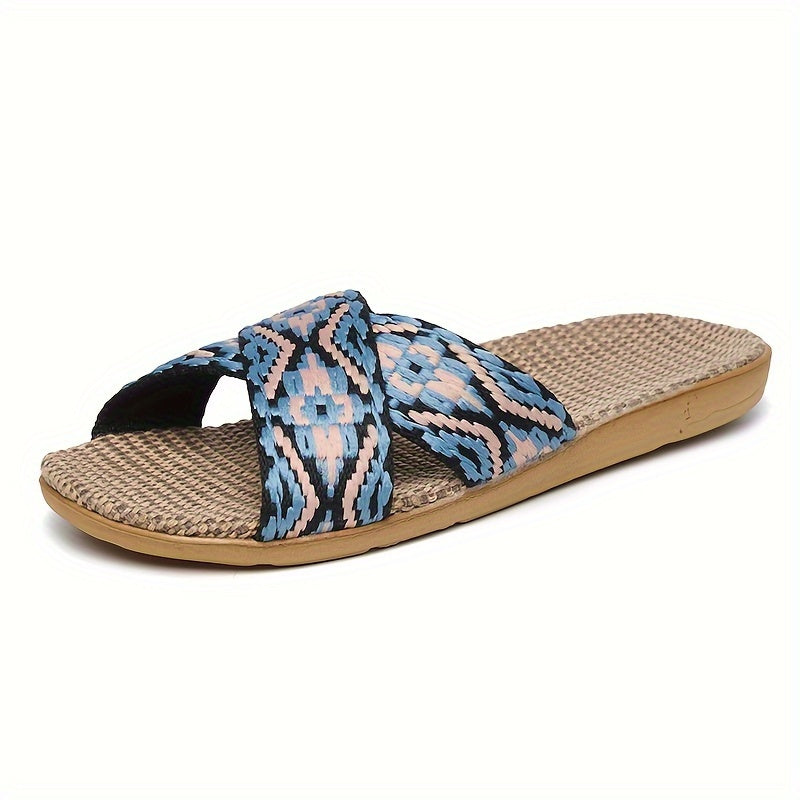 Women Linen Slip-On Indoor House Shoes Open Toe Comfortable