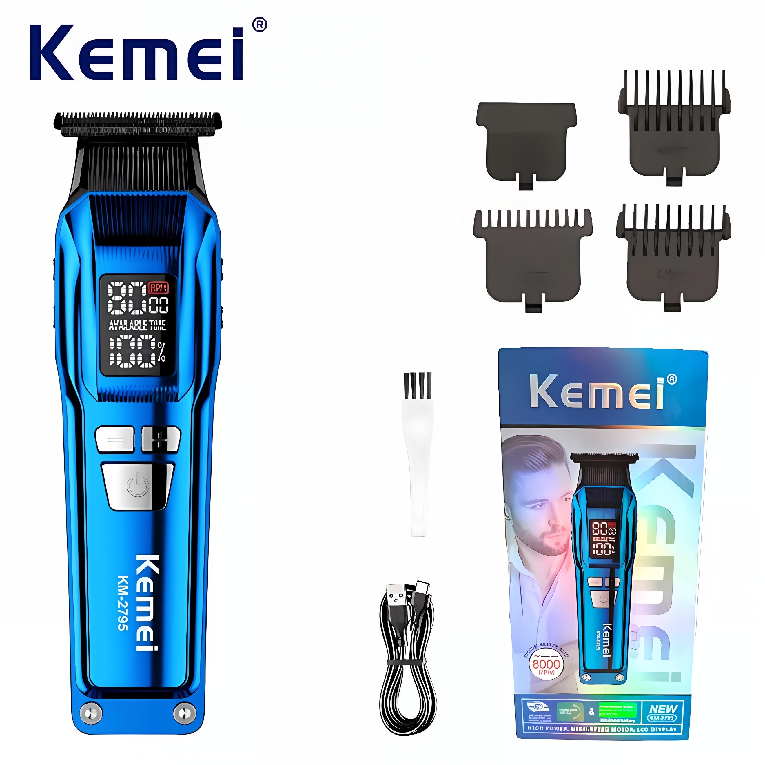 Kit de recortadora de cabello inalámbrica con batería de litio recargable por USB y pantalla digital