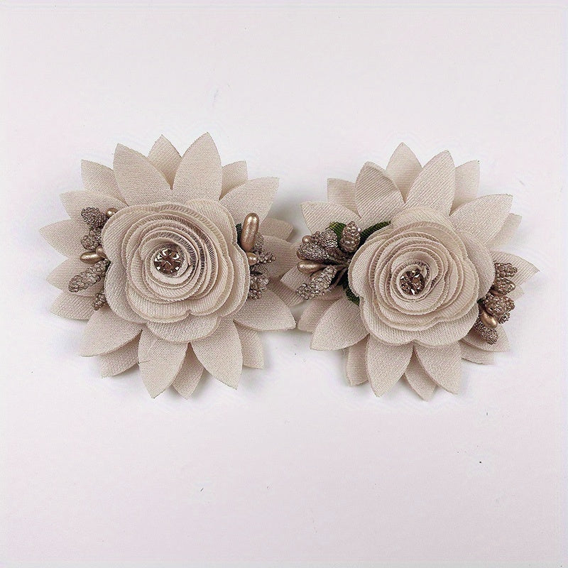 Women's 3D Floral Shoe Clips Detachable Black Polyester Shoe Accessories Pair