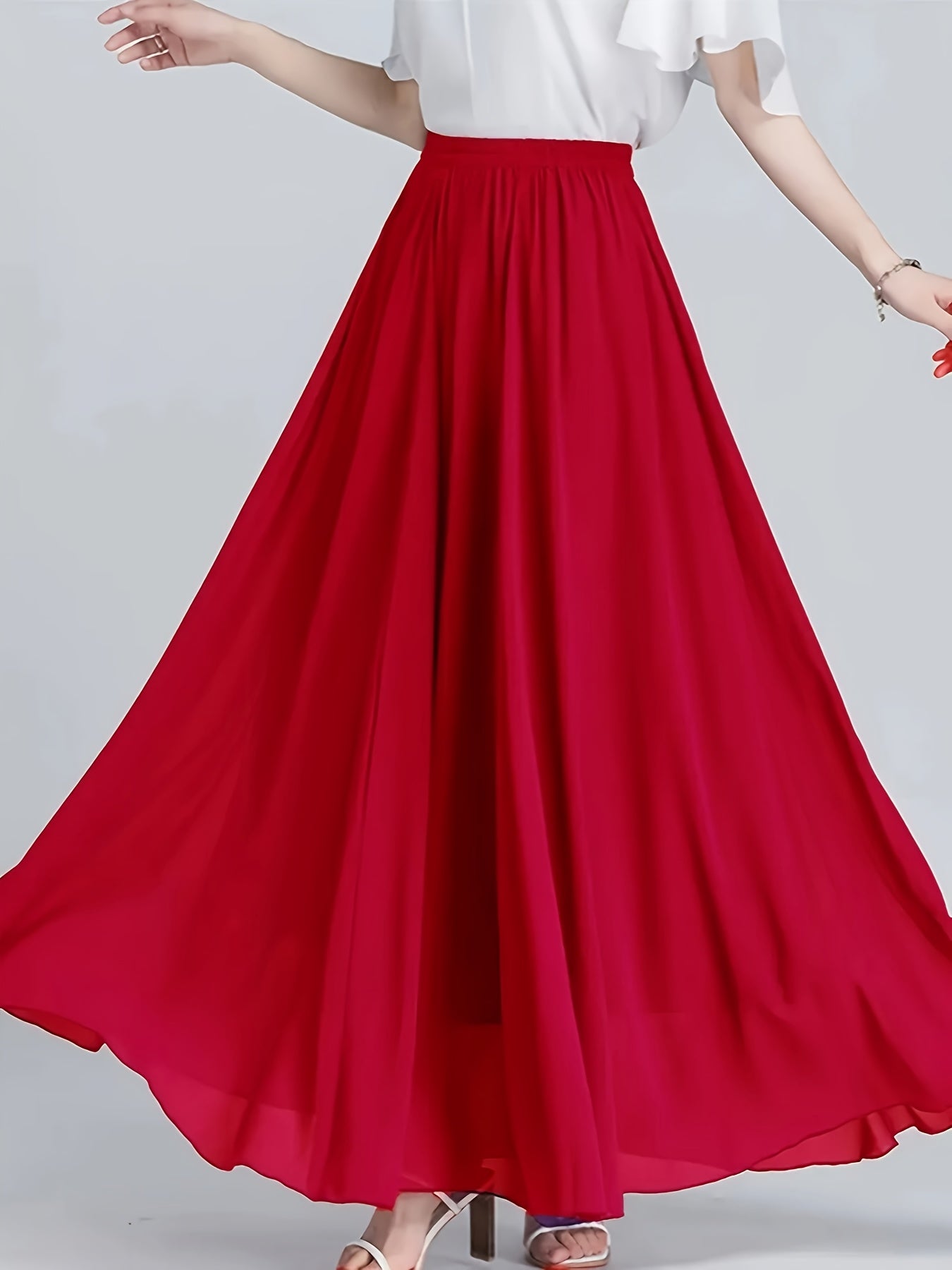 Plus Size Women'sA-Line Pleated Skirt High Waist Polyester Office Wear