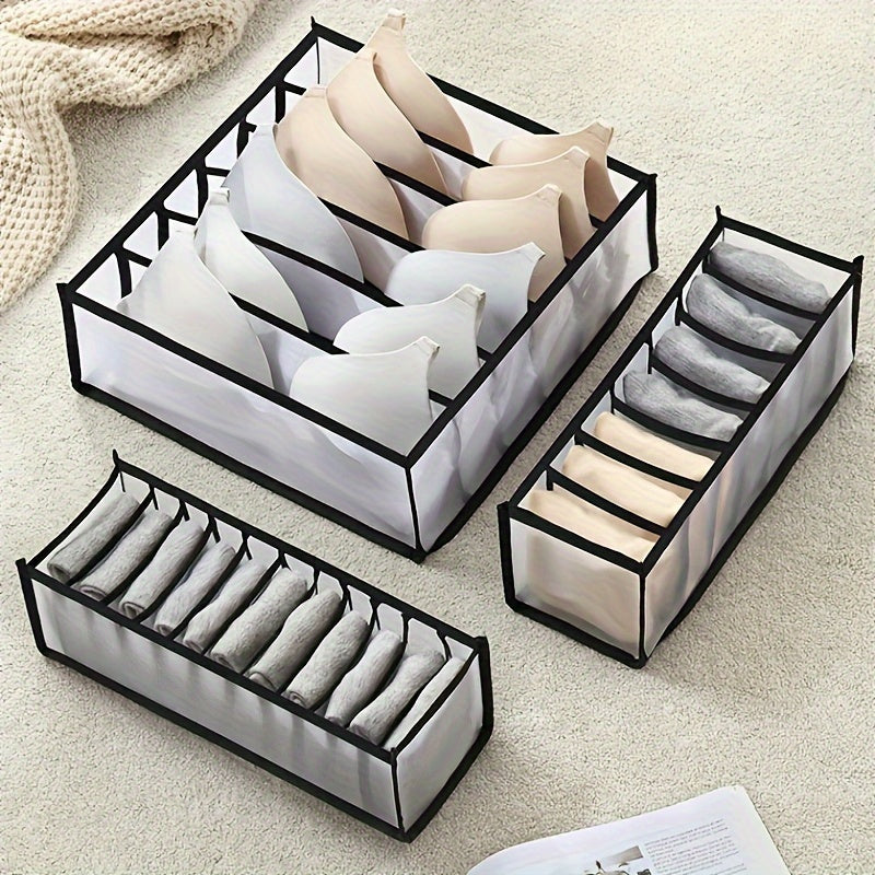 Juego de tres organizadores de cajones plegables de poliéster con 6/7/11 compartimentos para calcetines, sujetadores, corbatas y ropa interior
