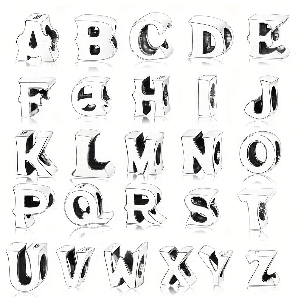 925 Sterling Silver Alphabet Letter Charms Beads for DIY Jewelry Making