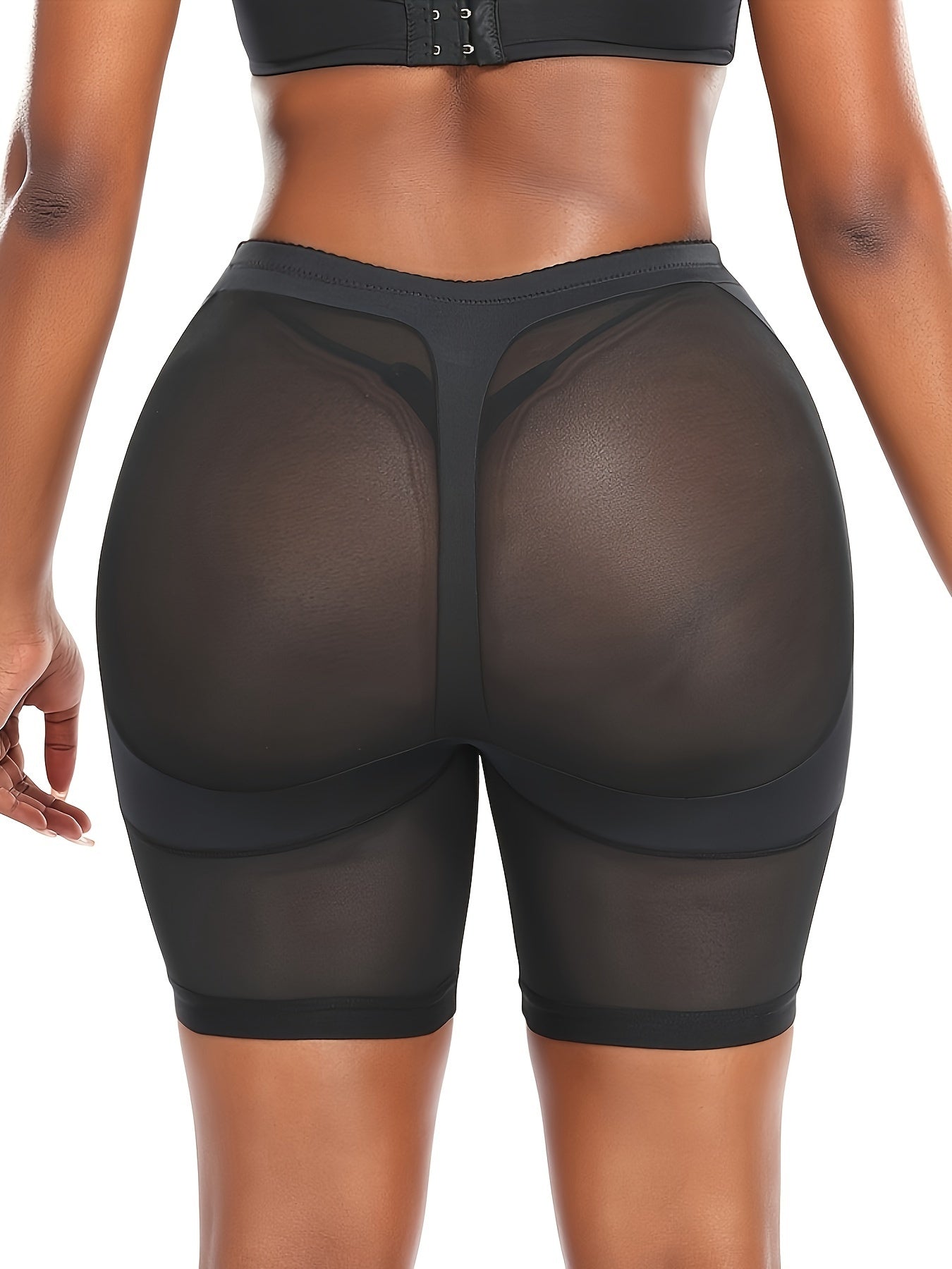 Black High-Waist Shapewear Shorts Tummy Control Mesh Panels Elastane Polyester