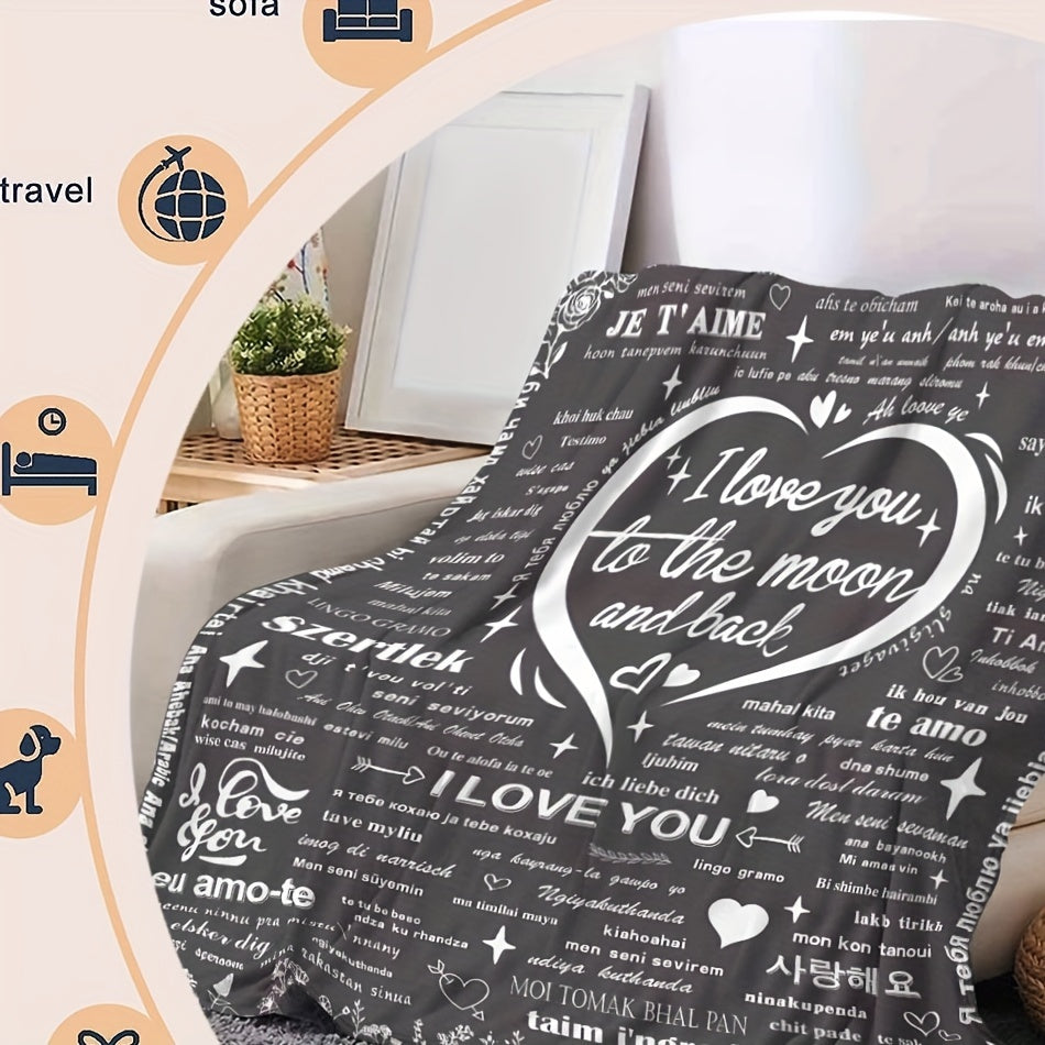 Soft Knitted Polyester Throw Blanket with I Love You to the Moon and Back Design for Cozy Snuggling