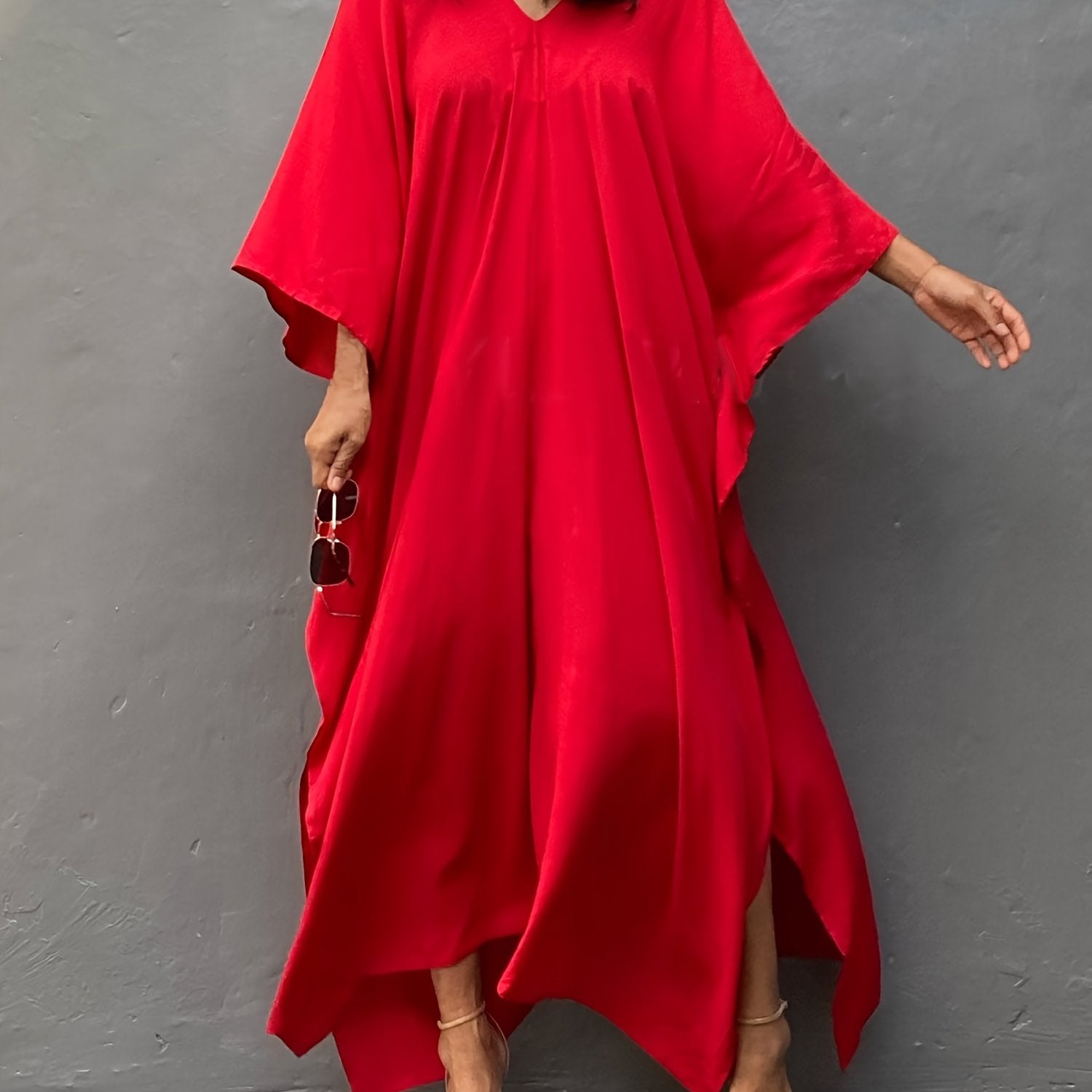 Ayollar uchun Batwing yengli, keng kesimli, zamonaviy plussayz kaftan ko'ylagi, erkin fit maxi robe | Rayon aralashmasi, cho'zilmaydigan mato | Bahor/Yoz/Kuz uchun ideal