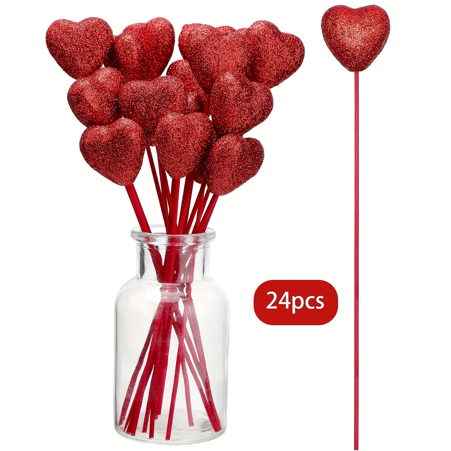 24 Picos de Corazón de Espuma con Brillantina en Rojo y Rosa para el Día de San Valentín y Decoración de Bodas