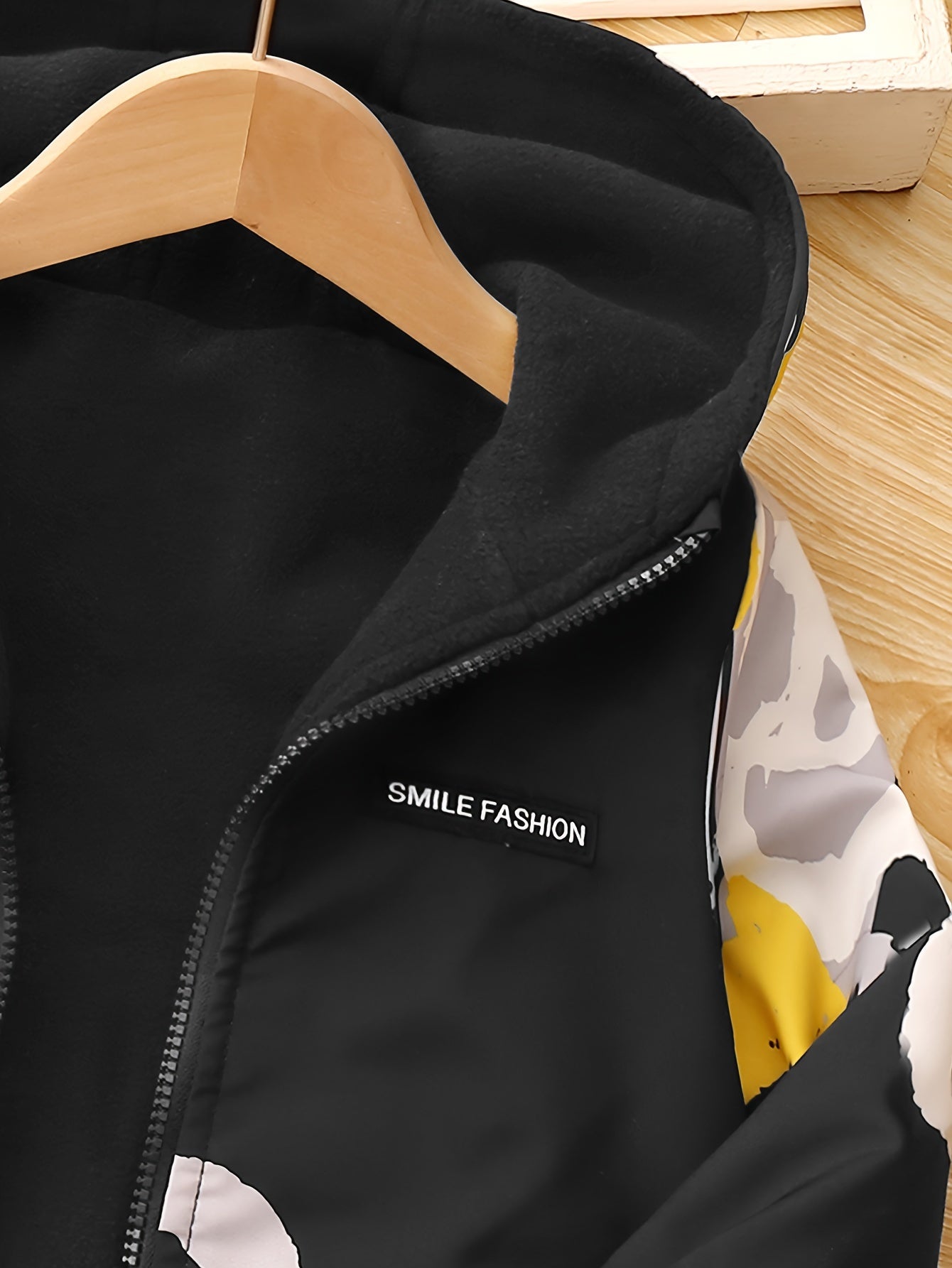 Детская двусторонняя флисовая куртка с геометрическим узором, капюшон на молнии для осени и зимы