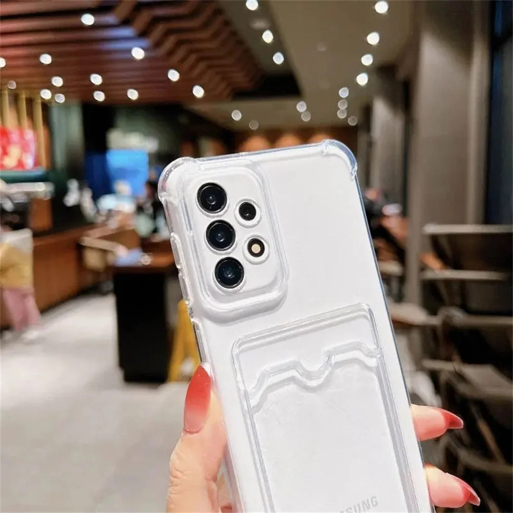 Transparent Shockproof TPU Phone Case with Card Slot for Samsung S21 S22 S23 S24 Ultra
