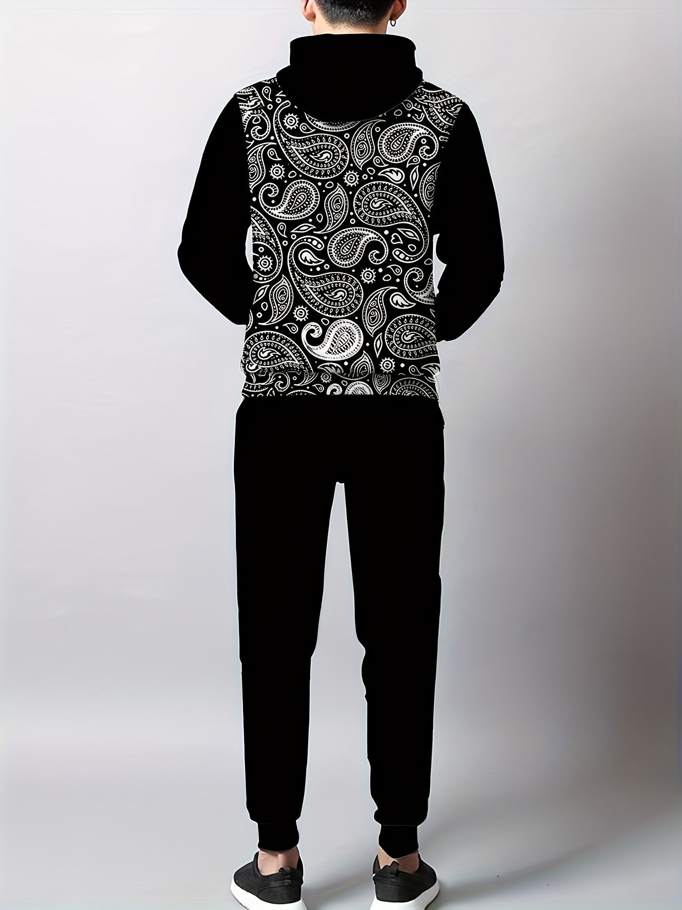 Men's Plus Size Casual Outfit Hoodie and Print Pants Polyester Comfortable Sportswear