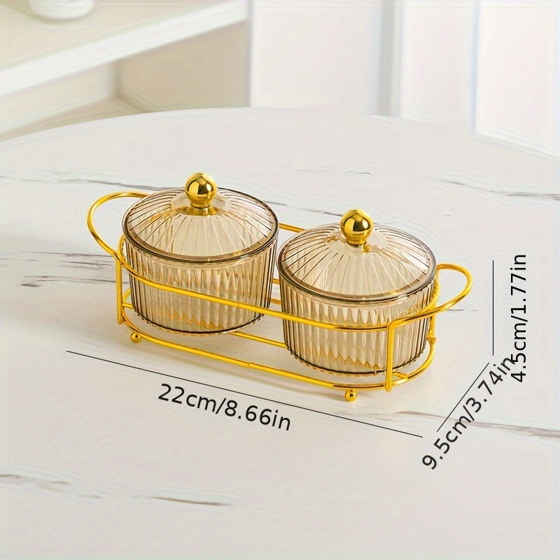 Elegant Plastic Snack Serving Set with Lids on Gold Tray for Dried Fruits and Candies