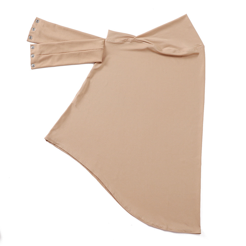 Ayollar uchun polyester sport hijabi, tugma bilan bosilgan chin qopqog'i va to'liq boshqovak, bir xil rangda