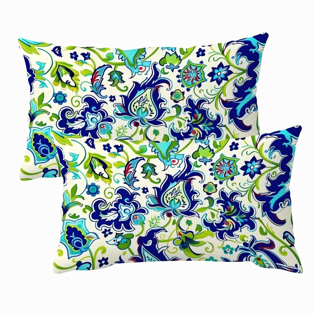 Set of Two Turkish Floral Pattern Pillow Covers 30x50 cm Double-Sided Plush Polyester