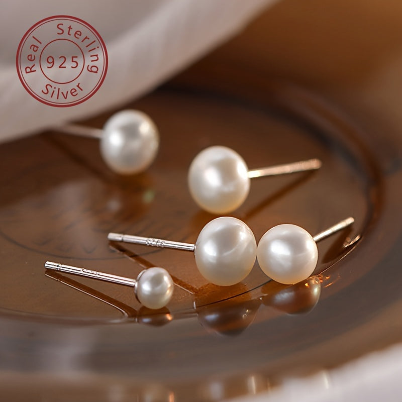 Sterling Silver Stud Earrings with Freshwater Pearls for Women Lightweight