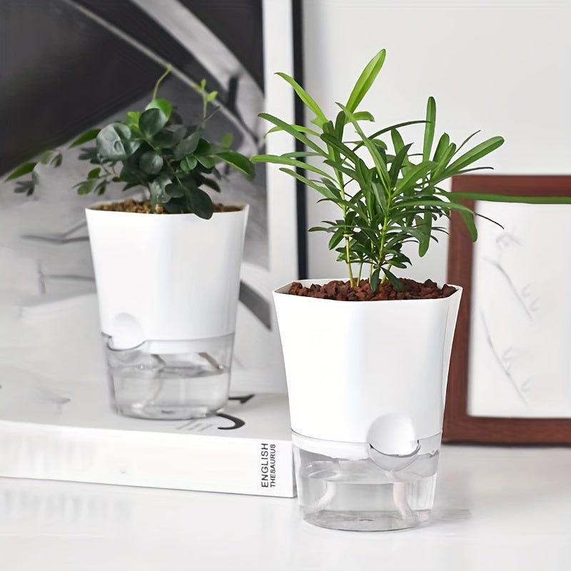 Set of 3 Self-Watering Plastic Flower Pots with Water Level Spout for Indoor Outdoor Use