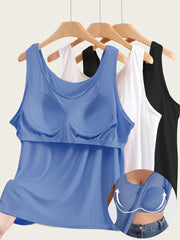Women's Plus Size Sleeveless Yoga Tops with Built-In Bra Pads Set