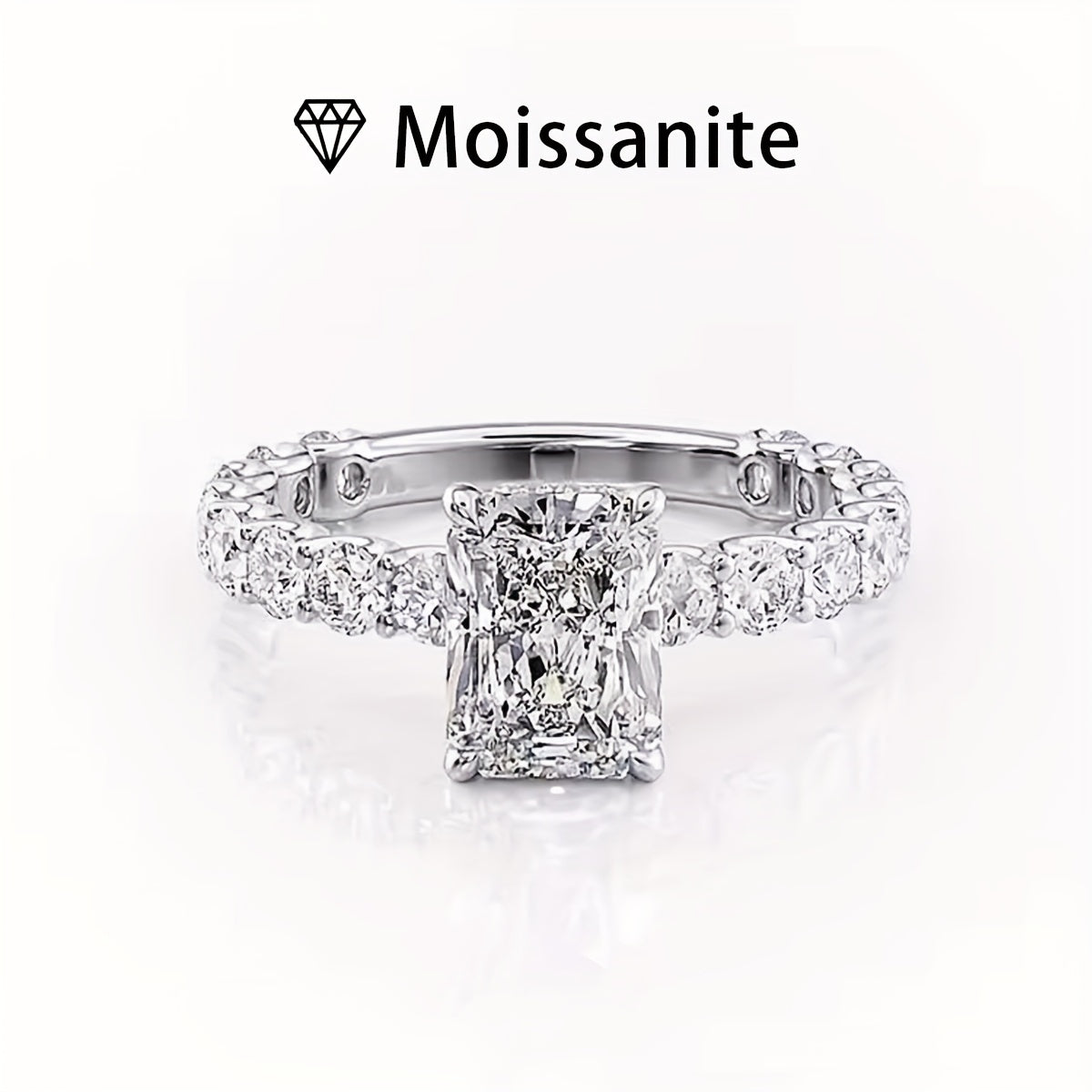 Women’s 2ct Moissanite Engagement Ring Silver April Birthstone Wedding Anniversary Gift