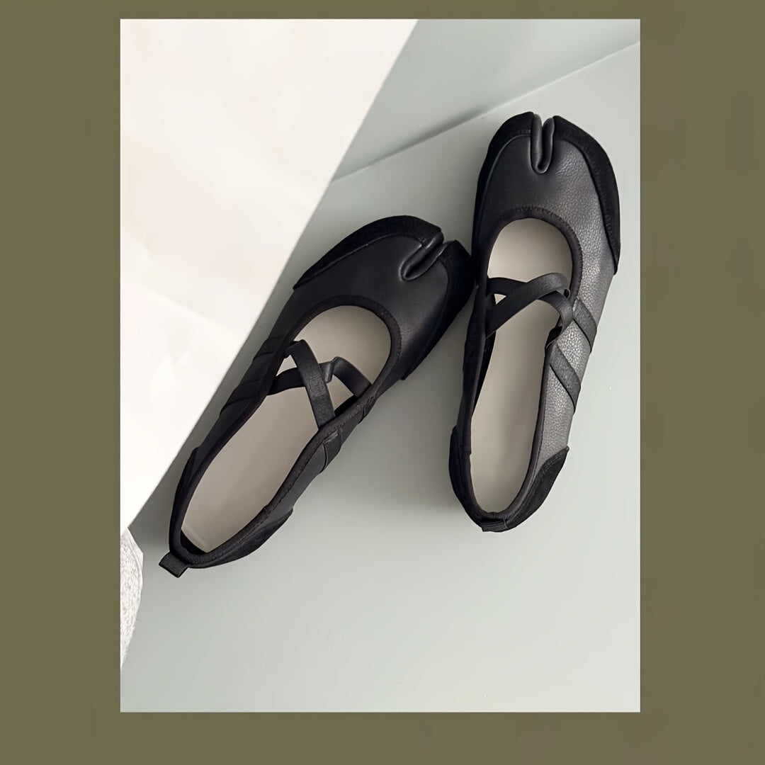 Женские туфли-лодочки на плоской подошве с раздельным носком Mary Jane, черные, из синтетики, повседневные обувь