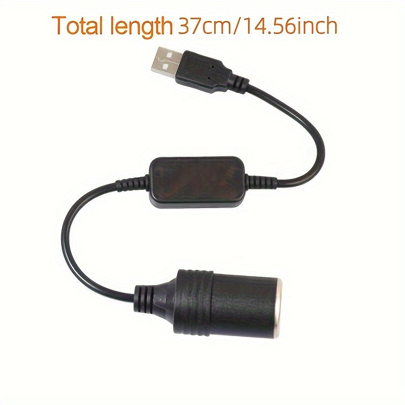 Car USB Converter Cable Adapter for 12V Electronics Charger Black