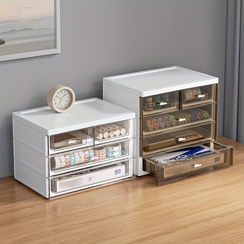 Large Capacity Plastic Desk Organizer with Drawer for Makeup Office Supplies and Toiletries