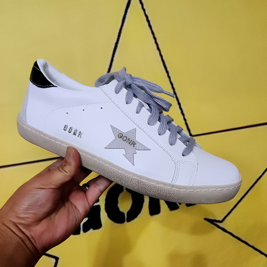 Unisex Vintage Star-Embellished Leather Sneakers with Sequin Accents